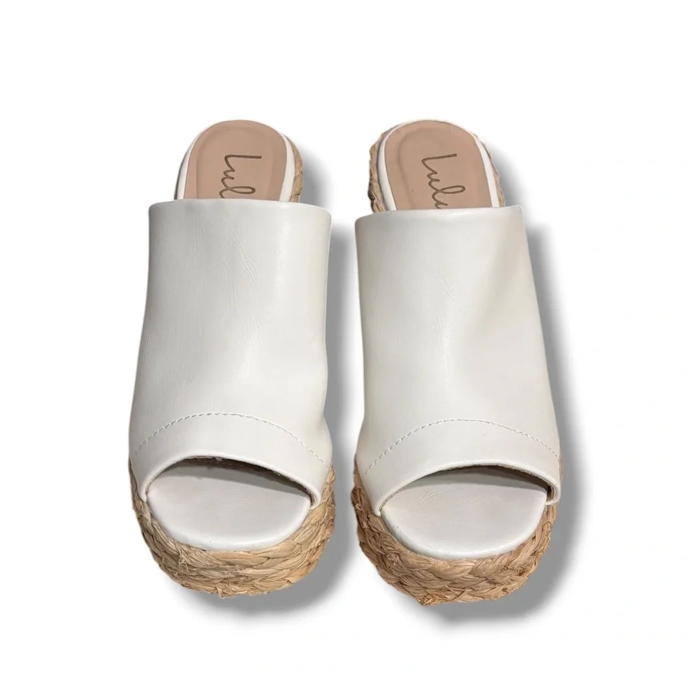 LULUS Ervyn White Raffia Platform Slide Sandals